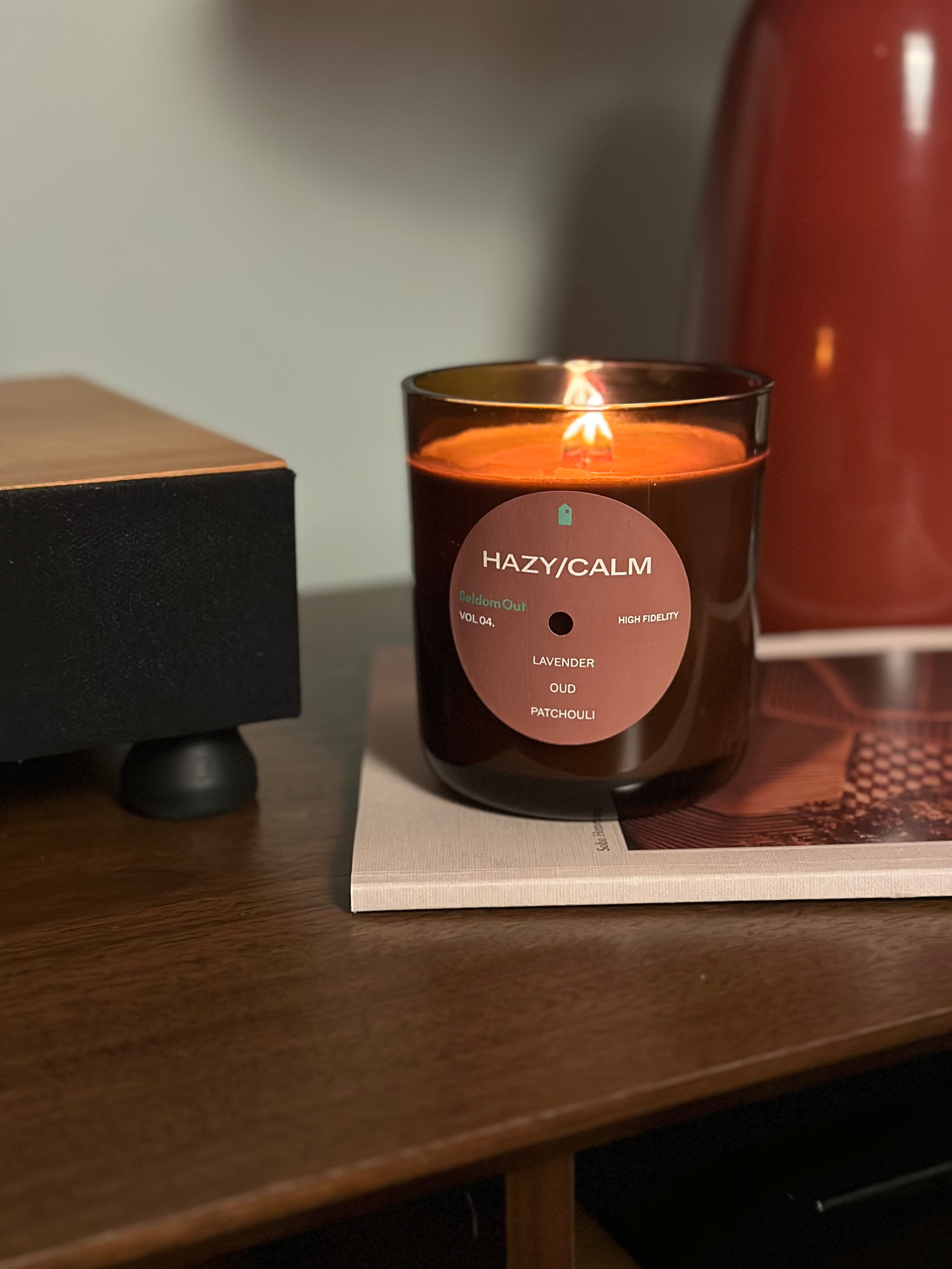 Portrait image of our 12oz Hazy Calm scented candle.